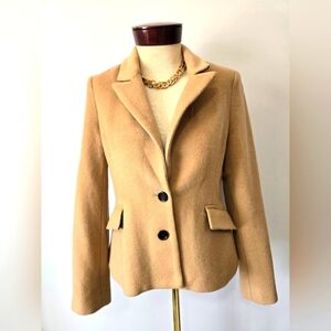 PINK TARTAN Camel Wool and Mohair Fitted Cropped Jacket. Size 6